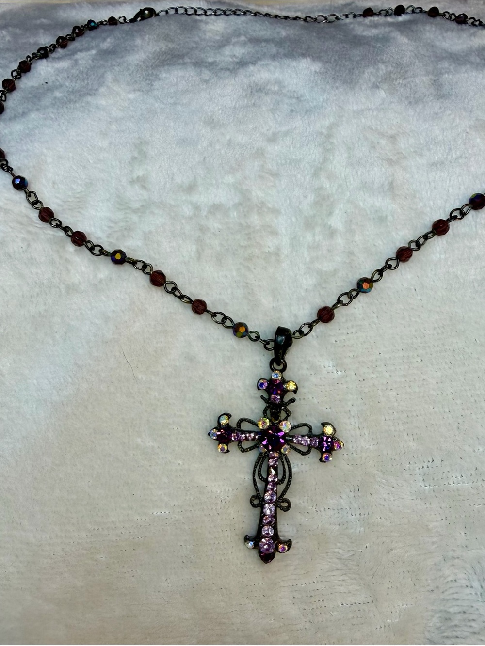 Iridescent Purple Crystal Cross Pendant Necklace - Women Jewelry